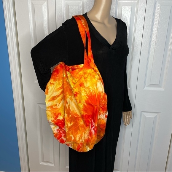 Tie dye XL tote environmental reusable bag orange gold fire lava galaxy - Picture 2 of 8